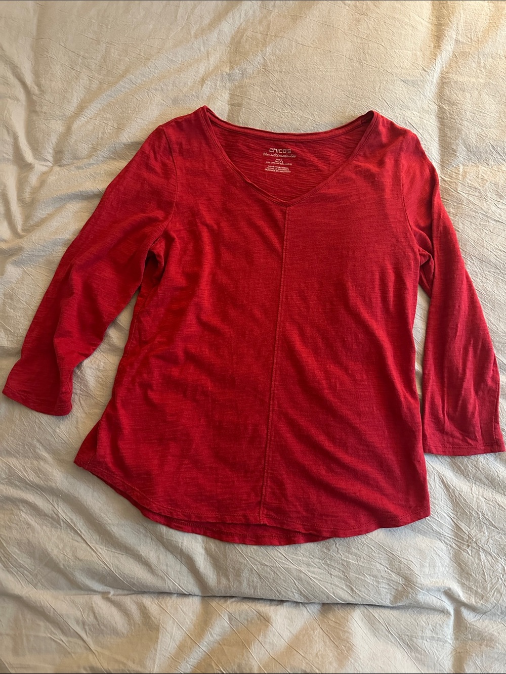 Chico's Bright Red V-Neck 3/4 Sleeve Top